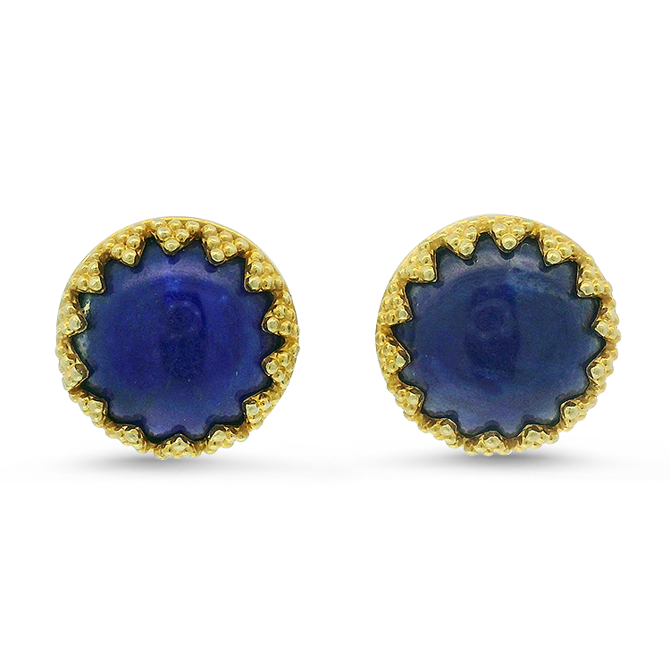 Estate 18K Yellow Gold Lapis Cabochon Stud Earrings
