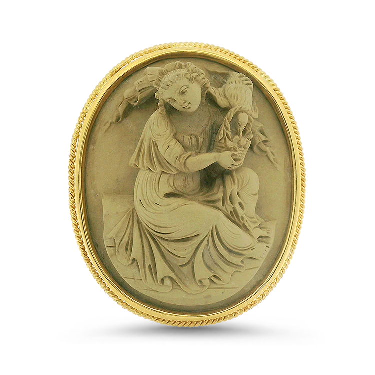 Estate 18k Yellow Gold Lava Cameo Pendant/Brooch
