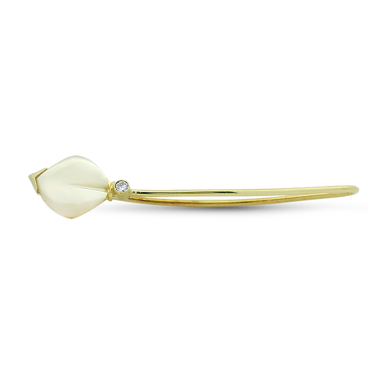 Estate 18k Yellow Gold Leaf-Style Pin with Diamond Accent