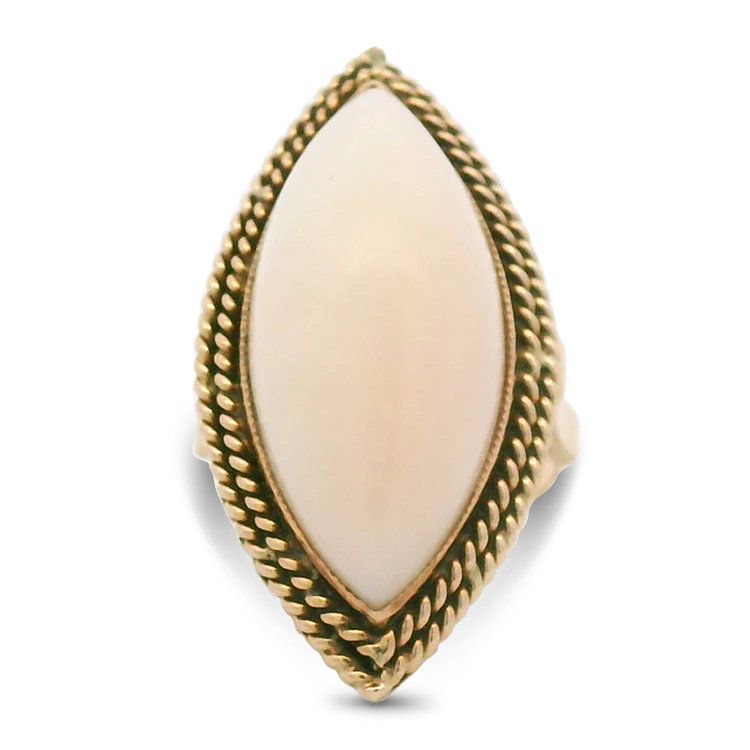 Estate 18K Yellow Gold Marquise Coral Cabochon Ring