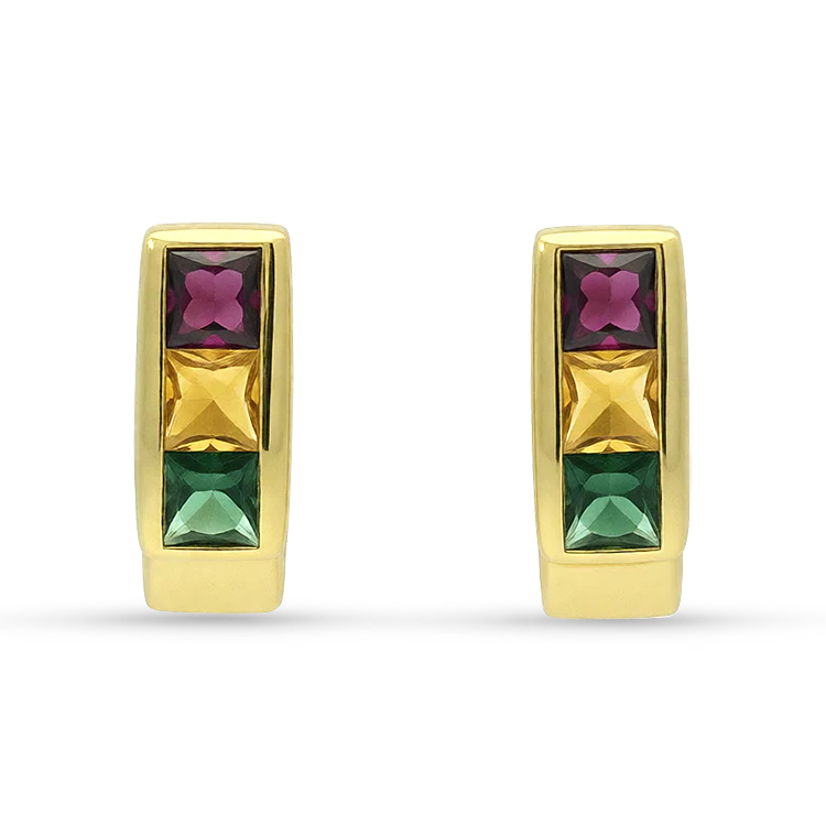 Estate 18K Yellow Gold Multi-Gem Stud Earrings