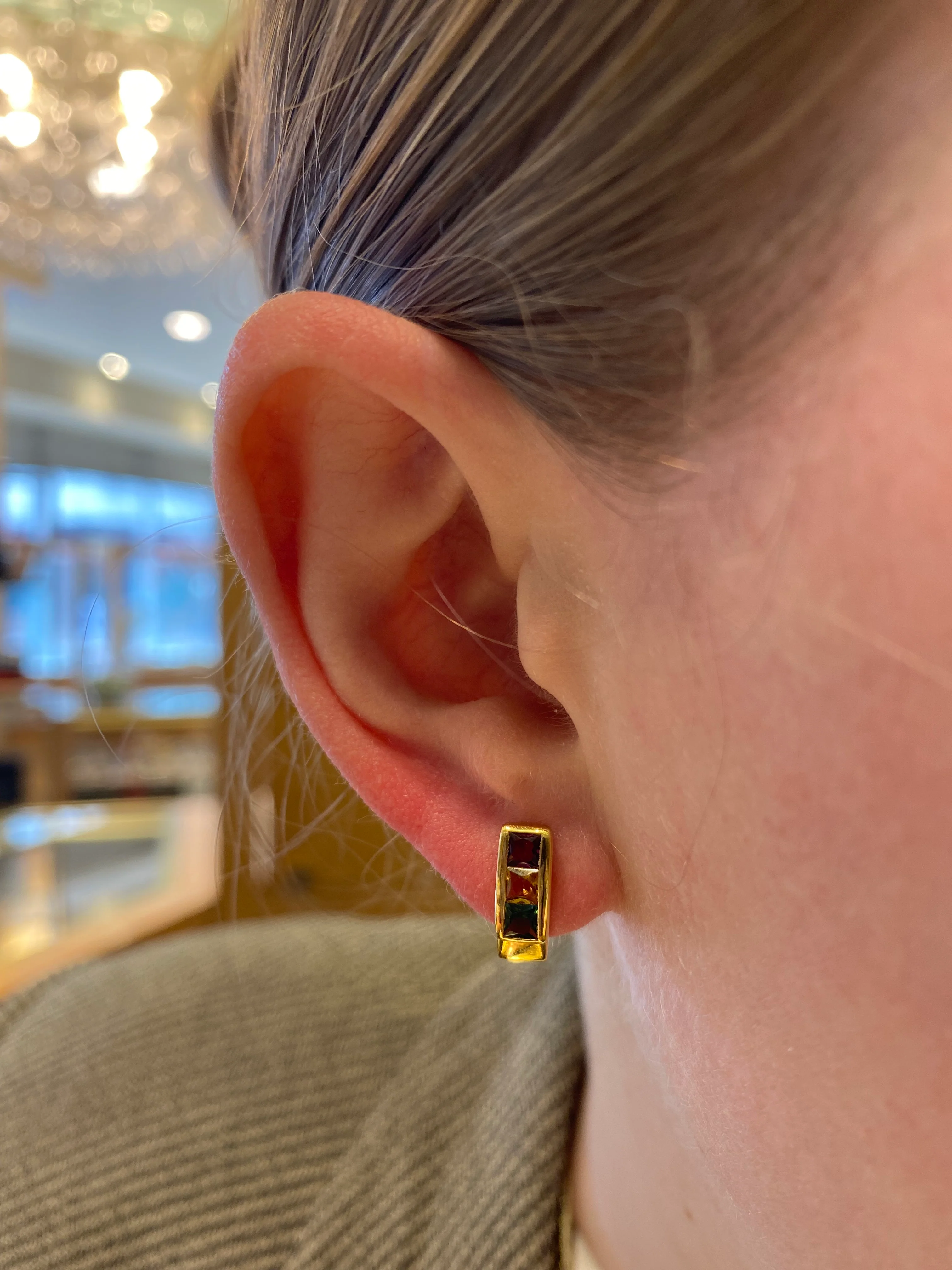 Estate 18K Yellow Gold Multi-Gem Stud Earrings - Image 2