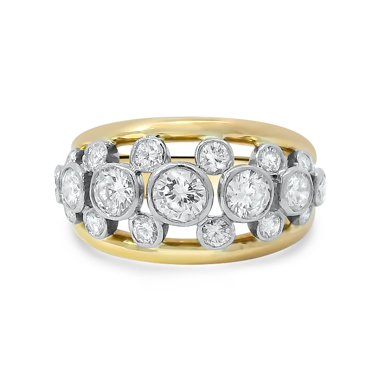 Estate 18k Yellow Gold & Platinum Diamond Bubble Ring