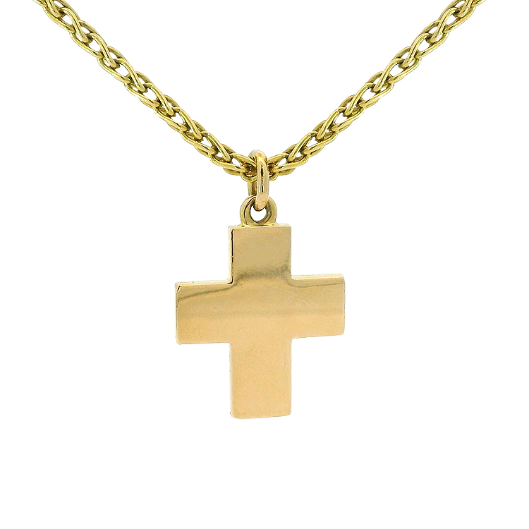Estate 18k Yellow Gold Polished Cross Pendant and Fox Link Chain