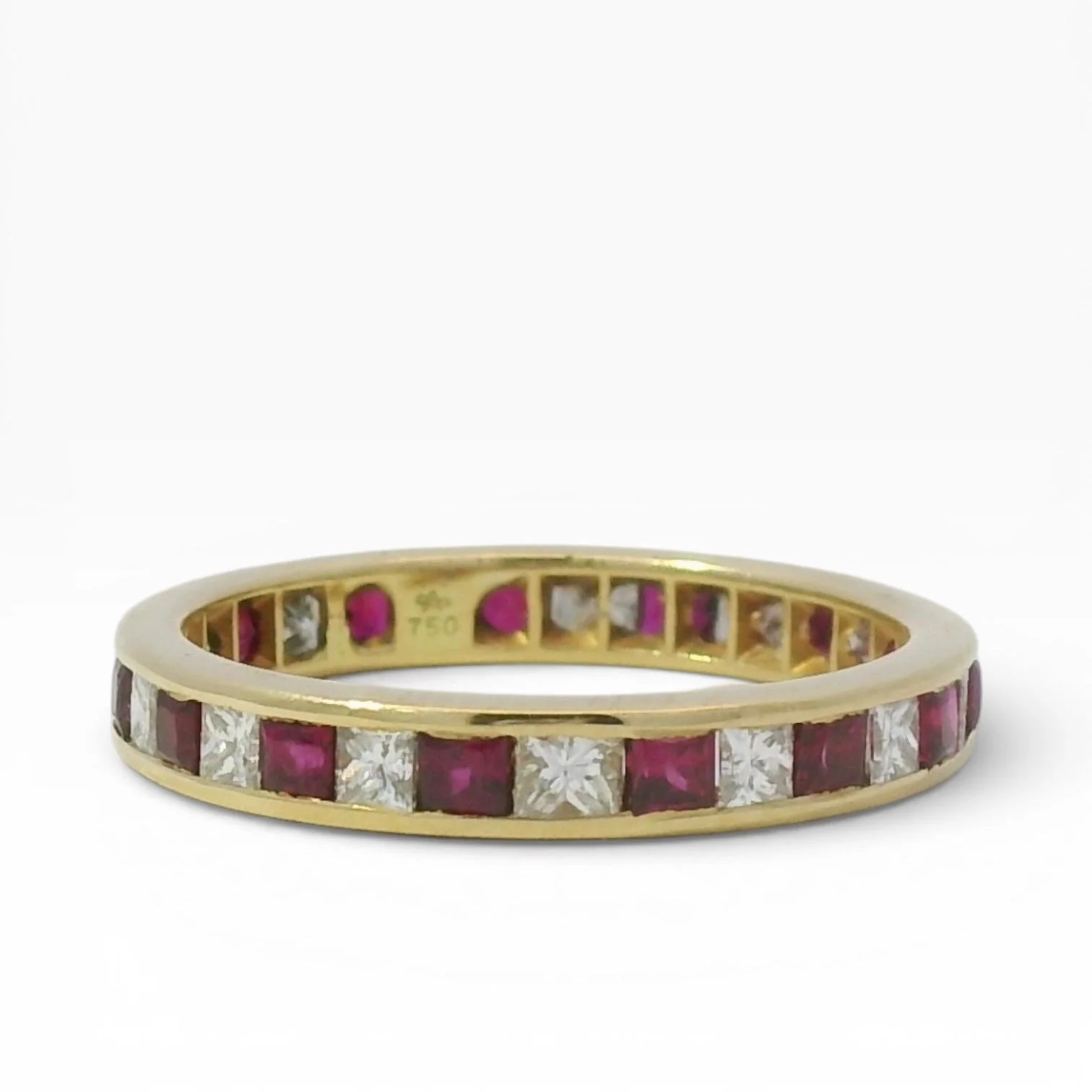 Estate 18K Yellow Gold Princess-Cut Diamond & Ruby Eternity Band