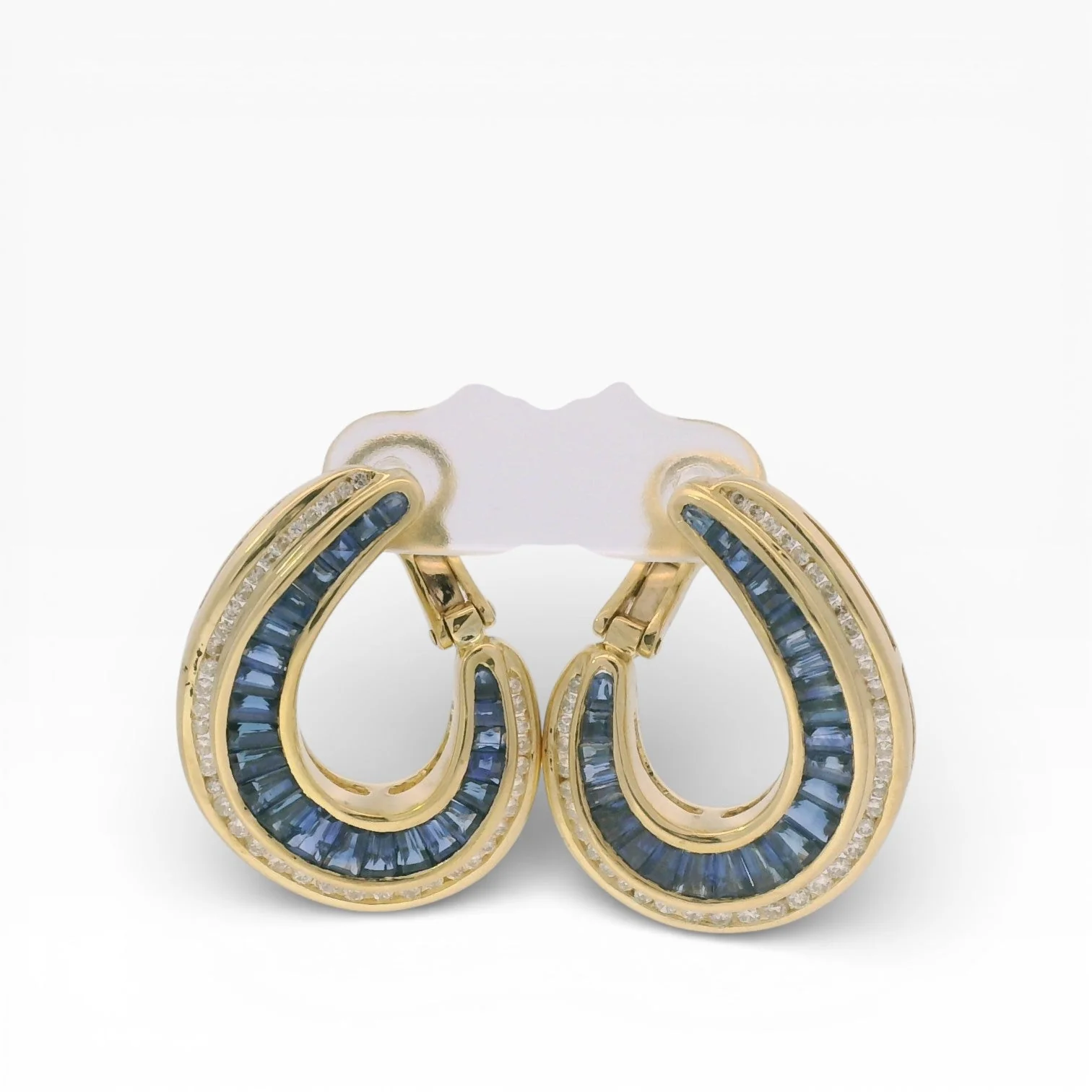 Estate 18K Yellow Gold Sapphire & Diamond Drop Earrings