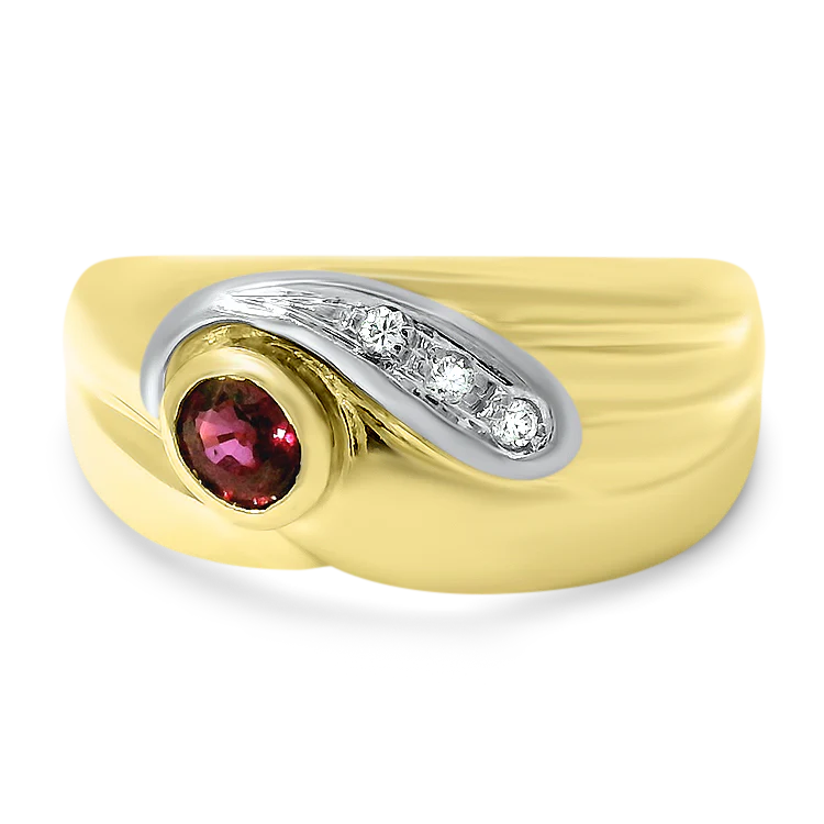 Estate 18k Yellow Gold Snake Ring with Ruby and Diamonds