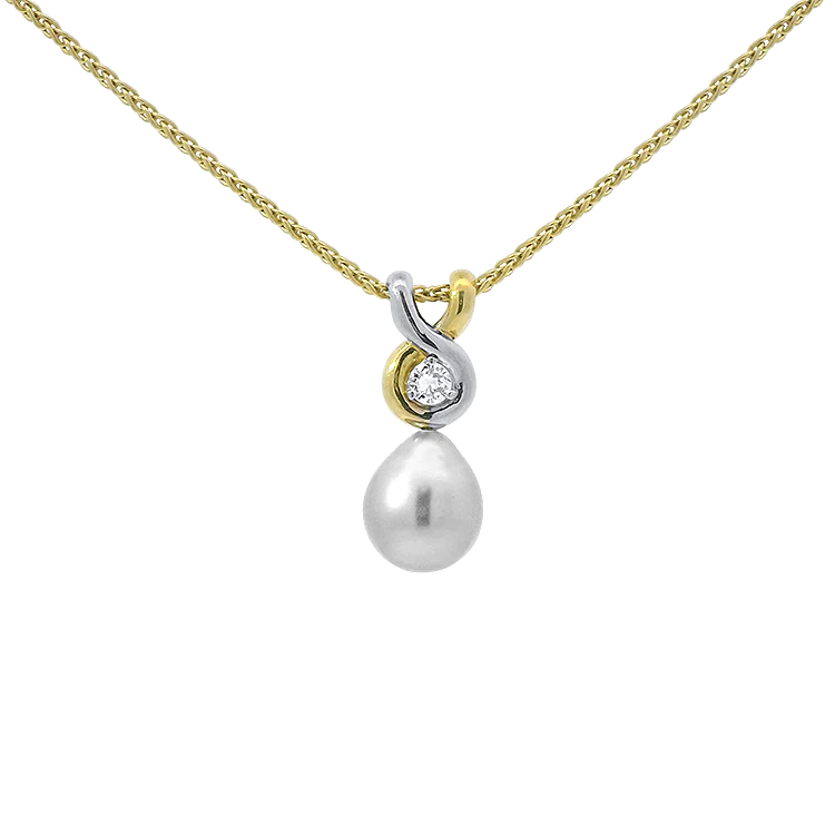 Estate 18k Yellow & White Gold Tahitian Pearl and Diamond Pendant Necklace