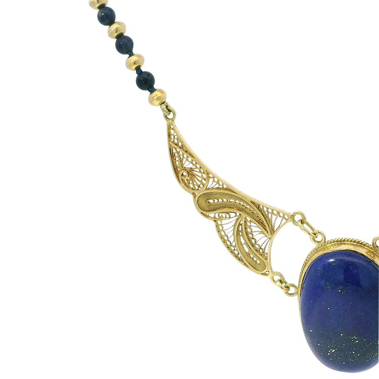 Estate 22K Yellow Gold & Lapis Bead Necklace - Image 2