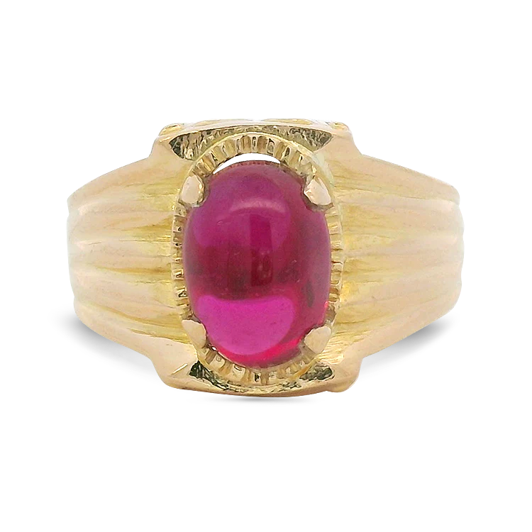 Estate 22k Yellow Gold Oval Cabochon Synthetic Ruby Ring