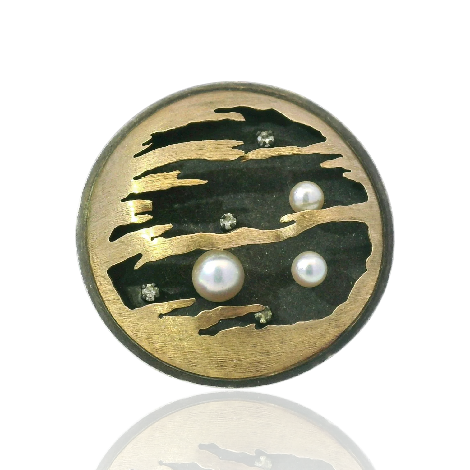 Estate Daunis “Lumenaries No. 2” Sterling Silver & 14K Yellow Gold Pearl & Diamond Pin