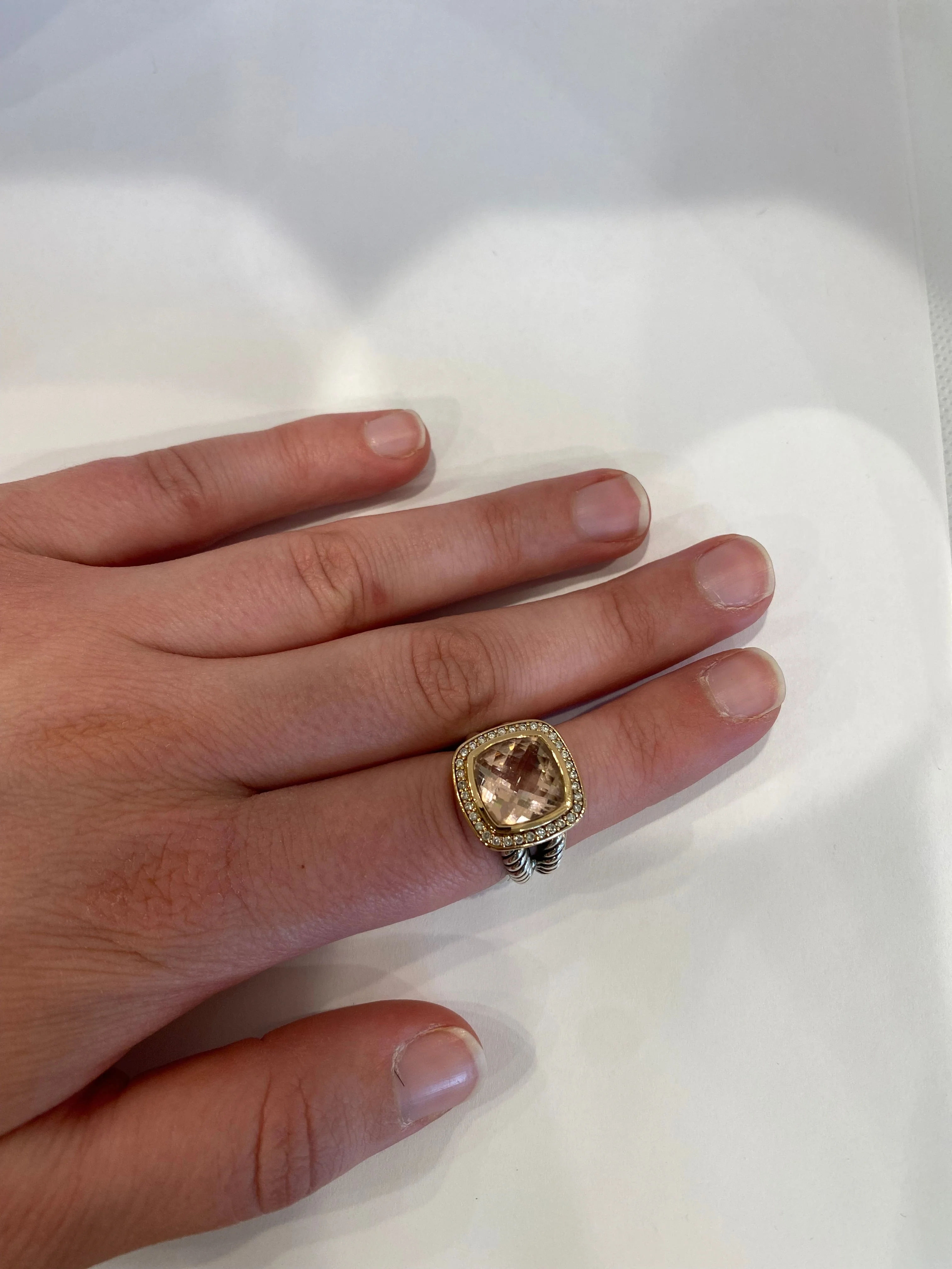 Estate David Yurman Albion Sterling Silver & 18k Rose Gold Petite Morganite Ring - Image 2
