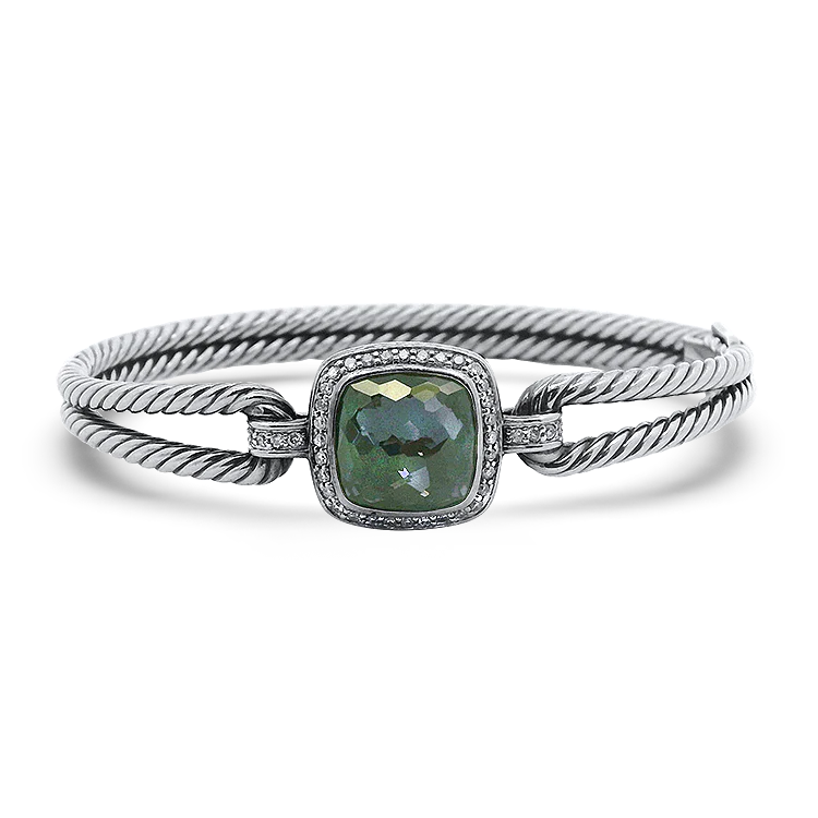 Estate David Yurman Sterling Silver Albion iolite and Diamond Hinged Bangle Bracelet