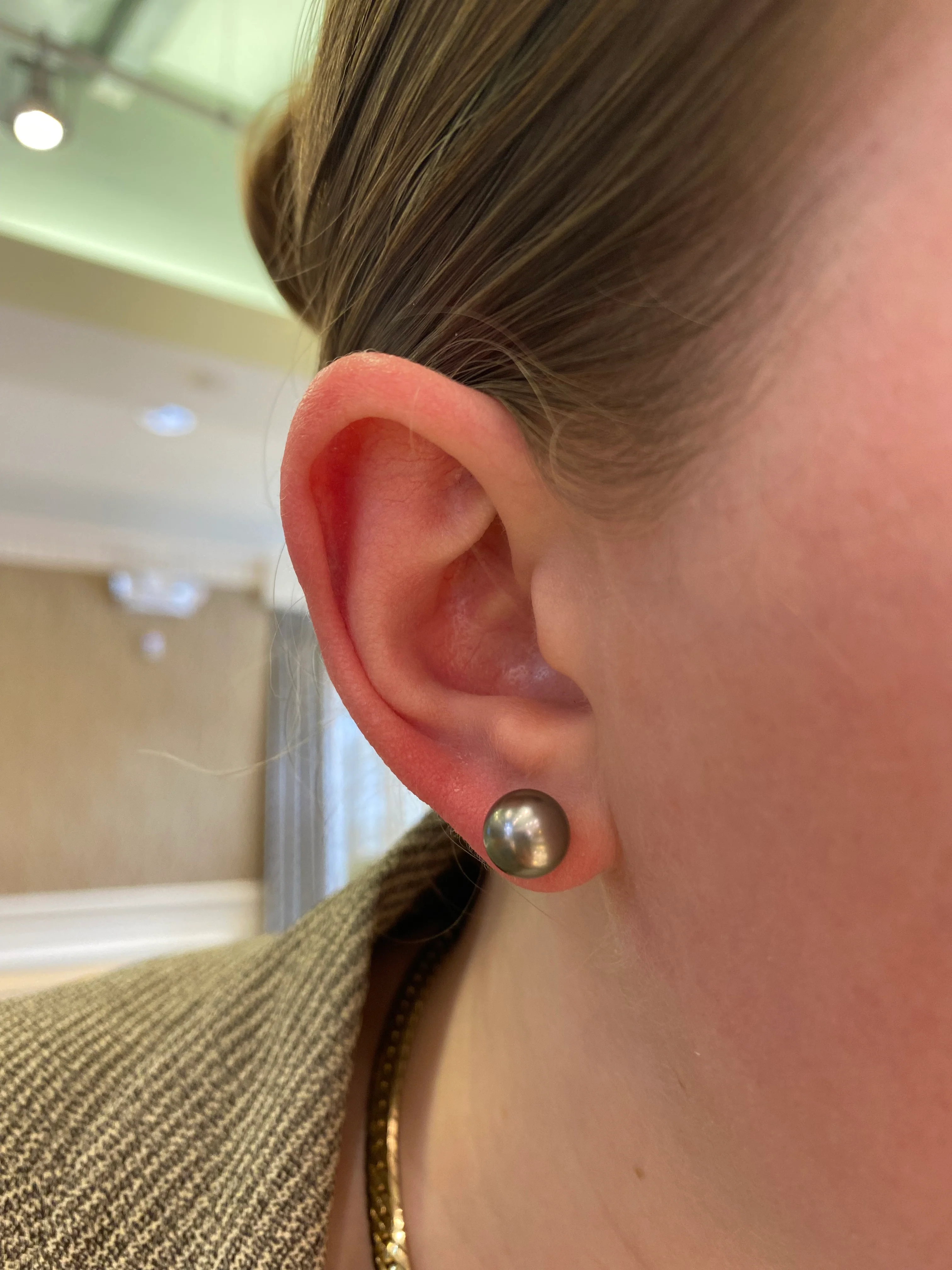Estate Mikimoto 18k White Gold Black South Sea Pearl Stud Earrings - Image 2