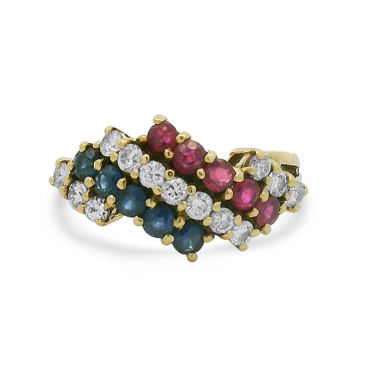 Estate Oscar Heyman 18k Yellow Gold Ruby, Sapphire & Diamond Ring