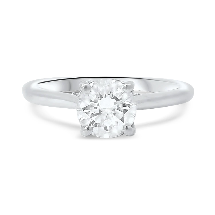 Estate Platinum 1.11cts Ideal Cut Diamond Solitaire Hidden Halo Engagement Ring