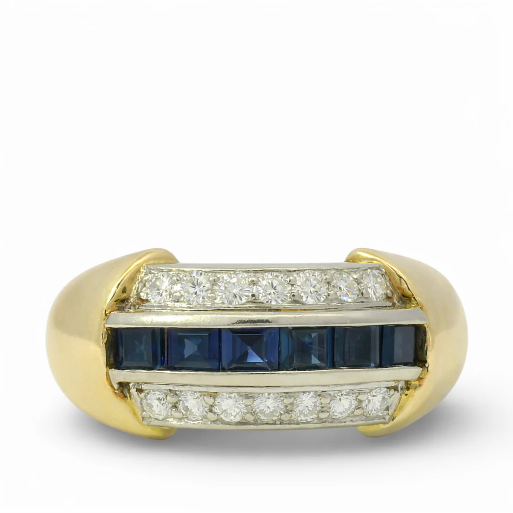 Estate Platinum & 14K Yellow Gold Sapphire & Diamond Domed Band