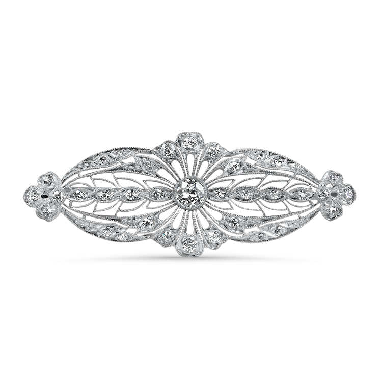 Estate Platinum and 14k Yellow Gold Edwardian Filigree Diamond Brooch