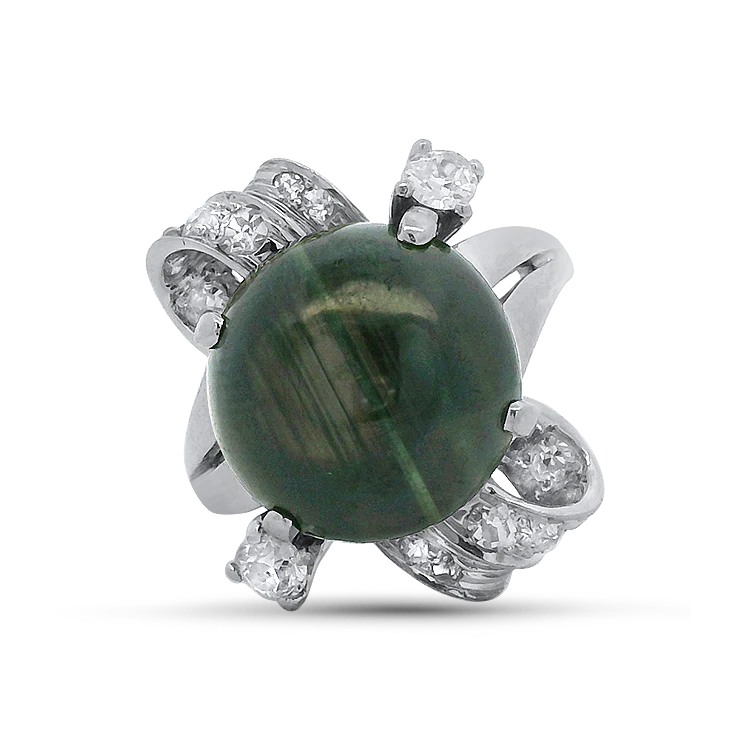 Estate Platinum Black Star Sapphire & Diamond Ring
