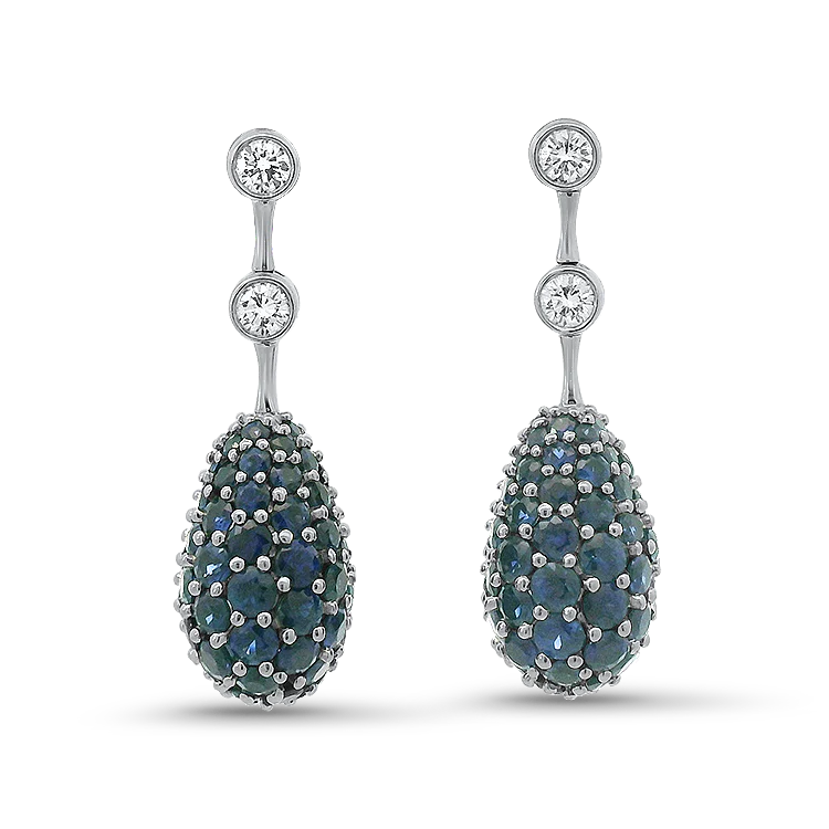 Estate Platinum Blue Sapphire & Diamond Egg Drop Earrings