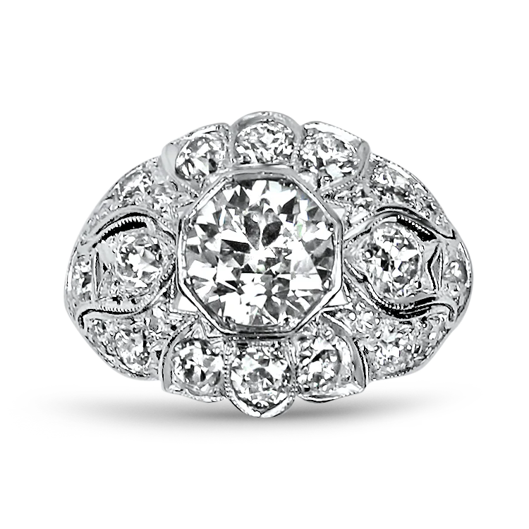 Estate Platinum Edwardian Old European Cut Diamond Ring - 1.46ct