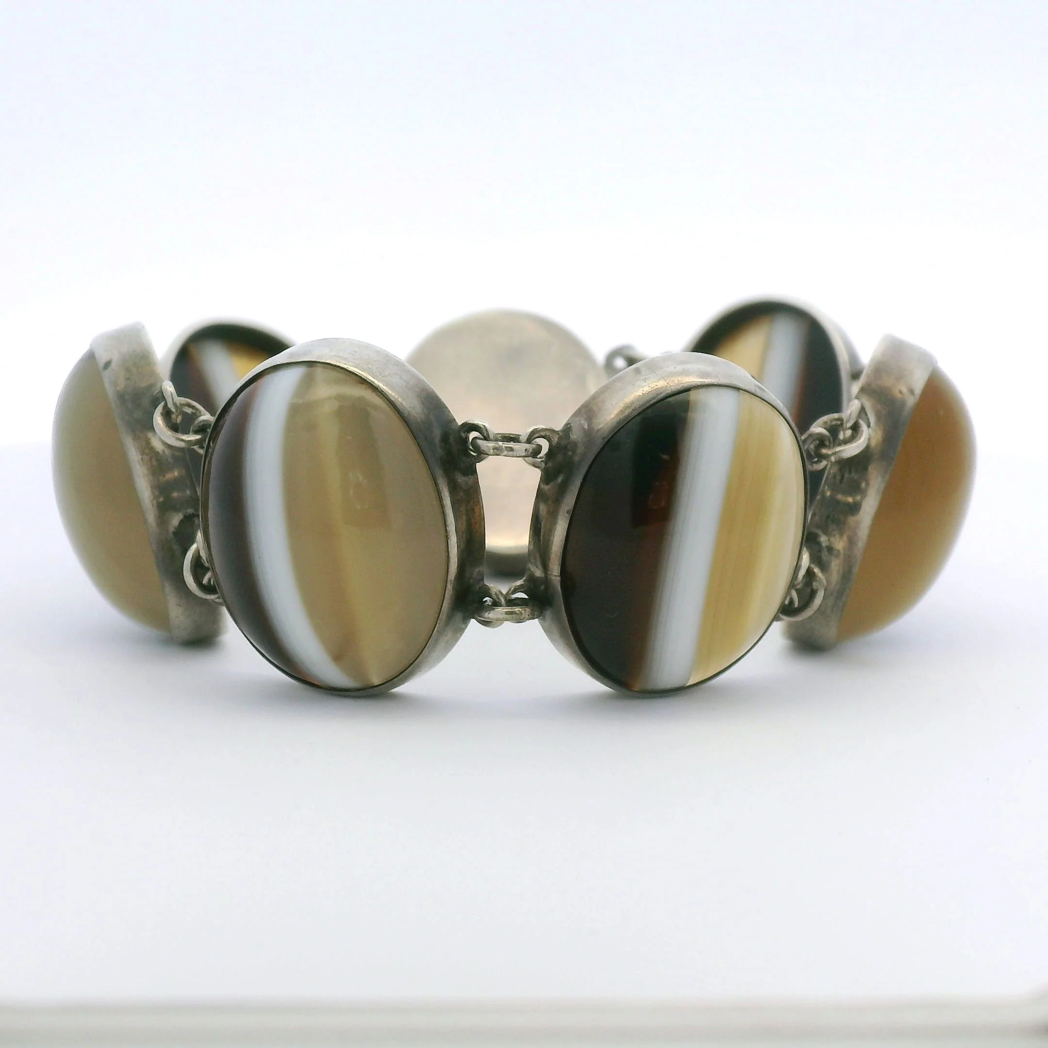 Estate Sterling Silver Banded Agate Bracelet