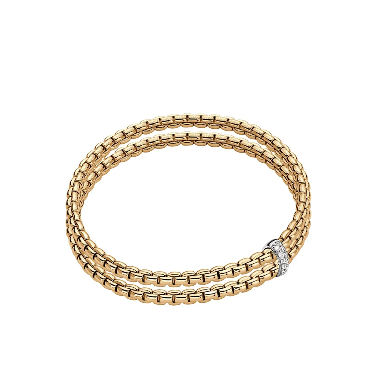 Fope Eka Flex’It 18K Yellow with White Gold Accents Double Row Diamond Bracelet - Medium