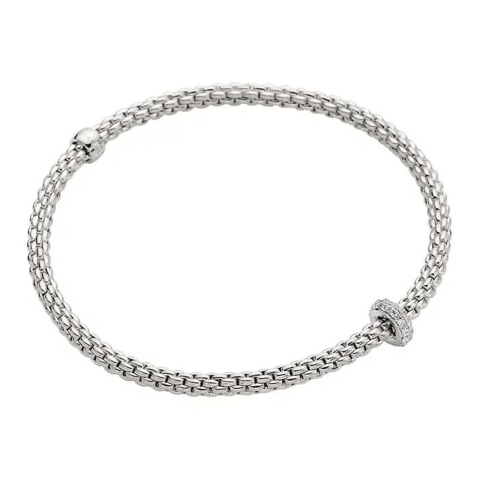 Fope Prima 18k White Gold Flex'It Bracelet with Diamonds - Size Small