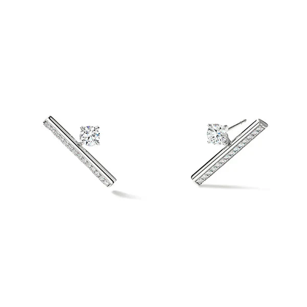 Hearts On Fire Barre 18K White Gold Floating Single Diamond Pave Climber Earrings
