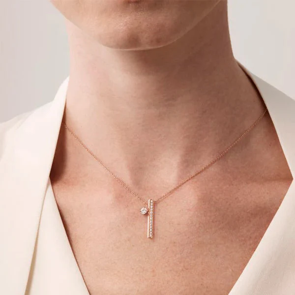 Hearts On Fire Barre 18k Yellow Gold Floating Single Diamond Pave Pendant Necklace - Image 2