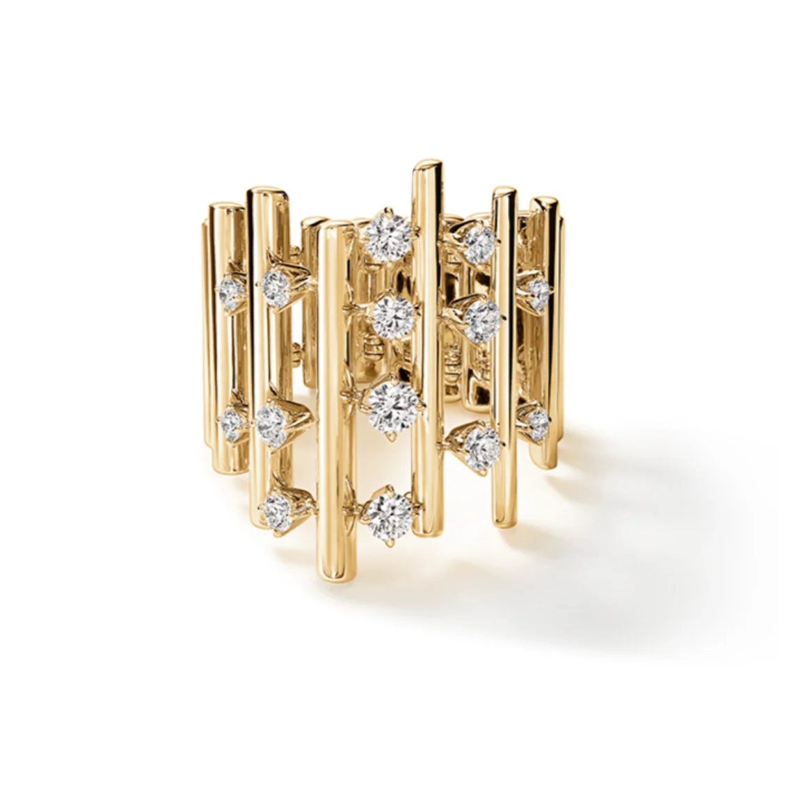 Hearts On Fire Barre 18K Yellow Gold Mult-Row Diamond Ring
