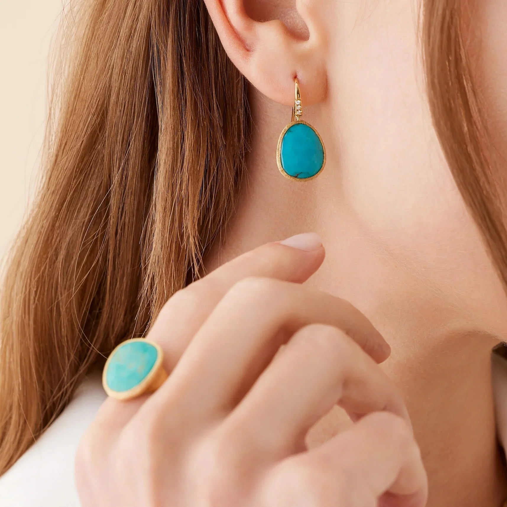 Marco Bicego 18k Yellow Gold Lunaria Diamond & Turquoise Earrings - Image 2