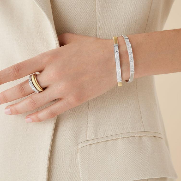 Marco Bicego Masai 18k Yellow and White Gold Pave Diamond Bangle Bracelet