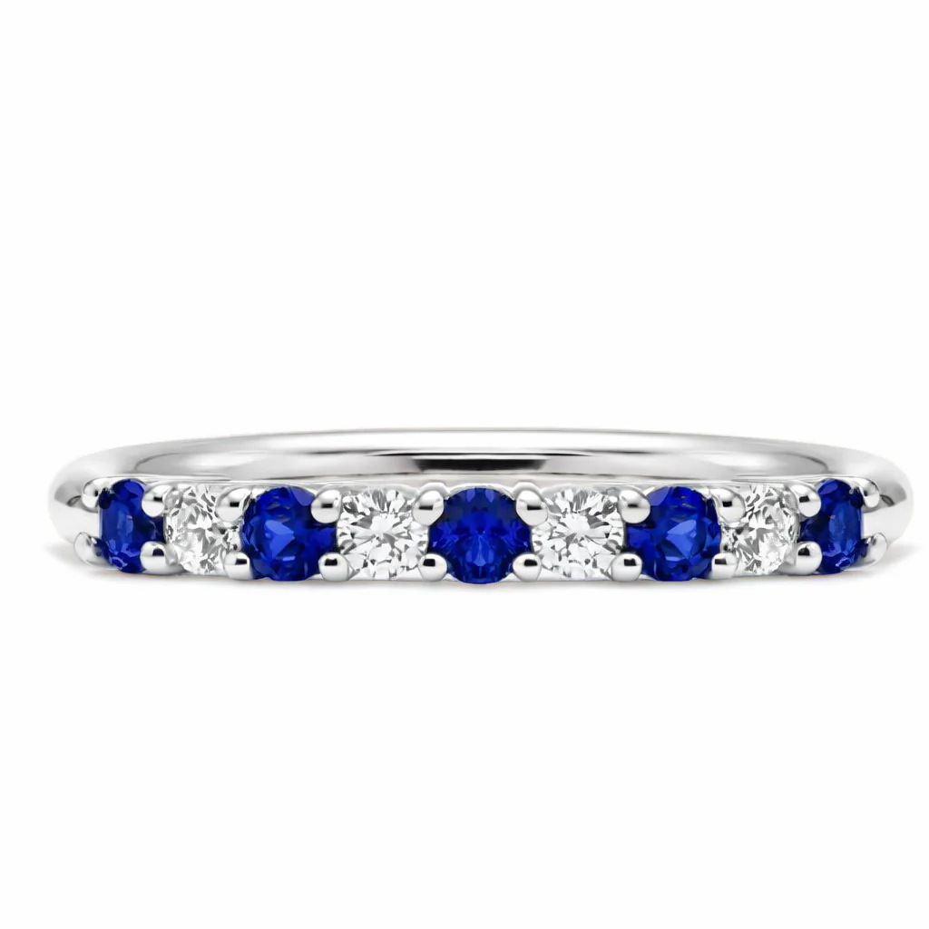 Mark Henry 18k White Gold Everlong Slim Nine Stone Sapphire and Diamond Band