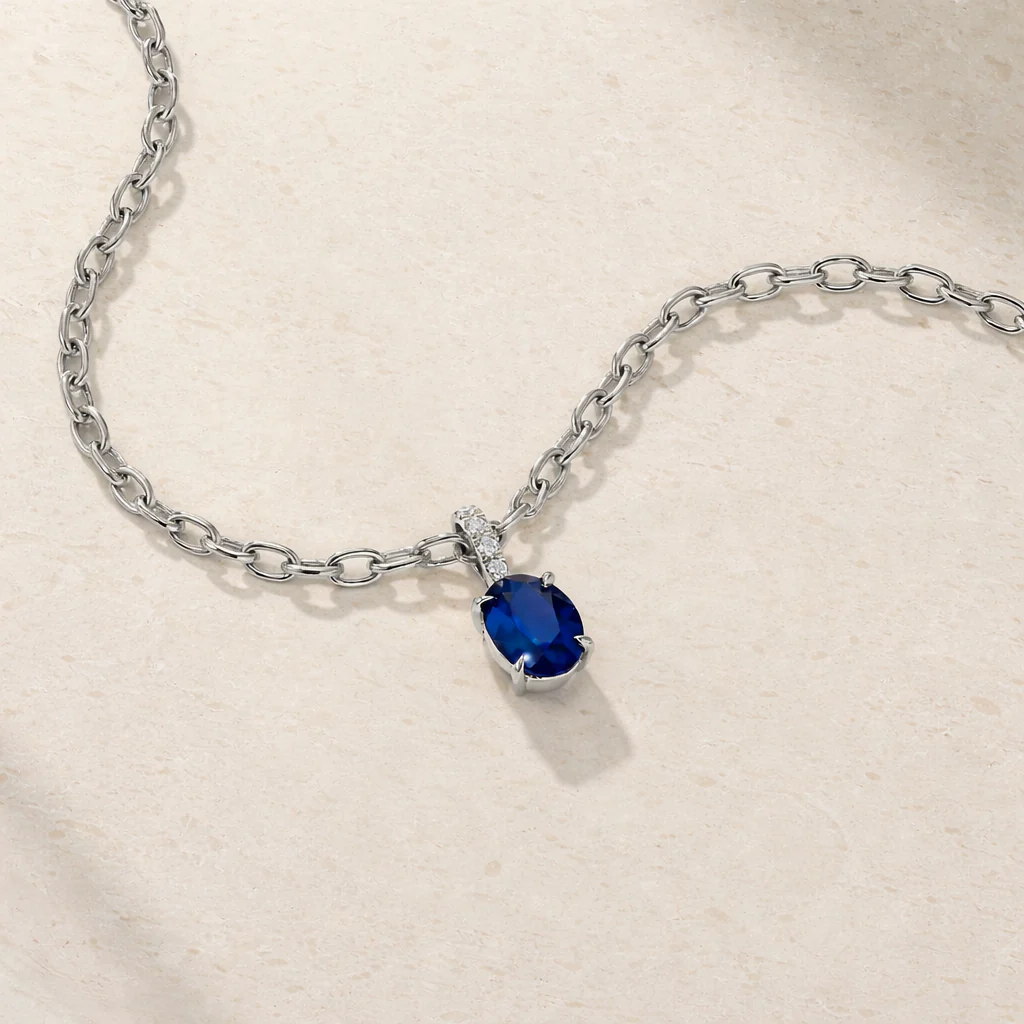 Mark Henry 18k White Gold Oval Blue Sapphire and Diamond Necklace - 1.33ct