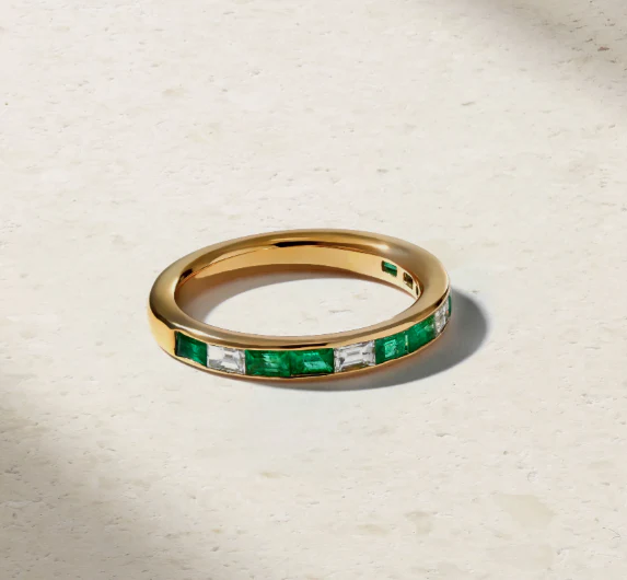 Mark Henry 18k Yellow Gold Baguette Emerald and Diamond Thread Band