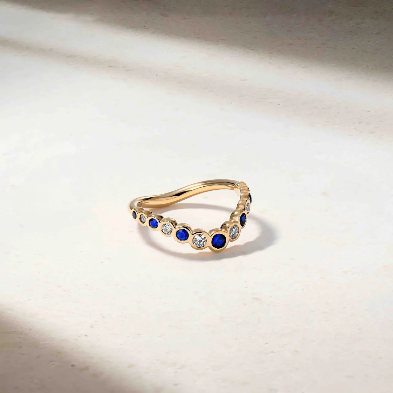Mark Henry 18k Yellow Gold Bubbly Zenith Sapphire and Diamond Curved Band