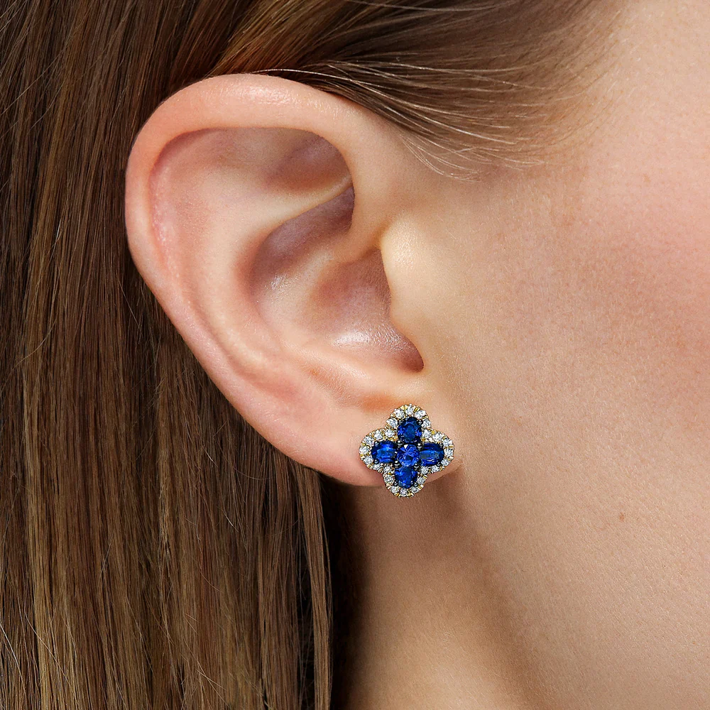 Mark Henry 18k Yellow Gold  Felicity Sapphire and Diamond Stud Earrings - Image 2