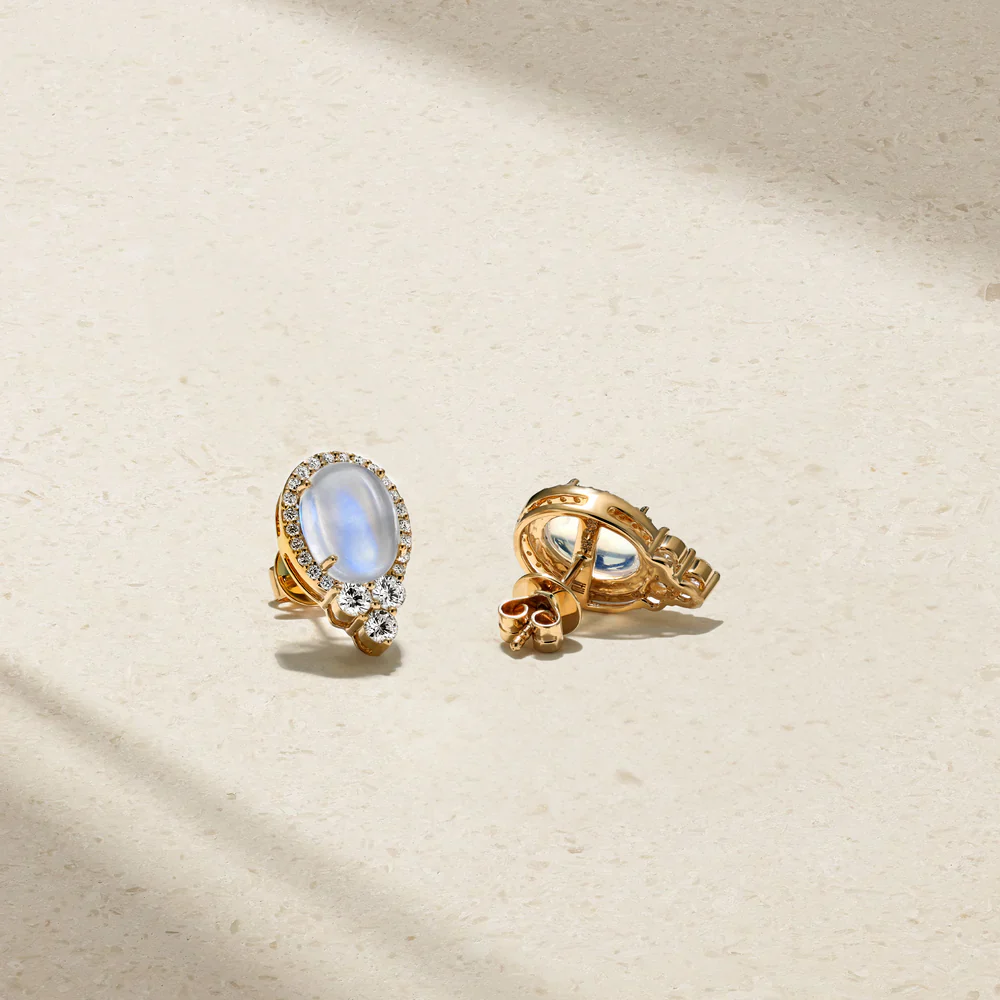 Mark Henry 18k Yellow Gold Grapevine Moonstone and Diamond Earrings - Image 3