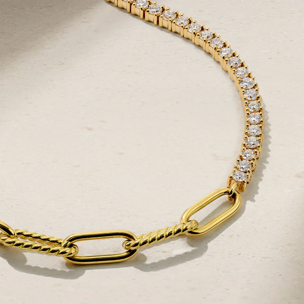 Mark Henry 18k Yellow Gold Half Diamond Tennis & Paperclip Necklace - Image 3