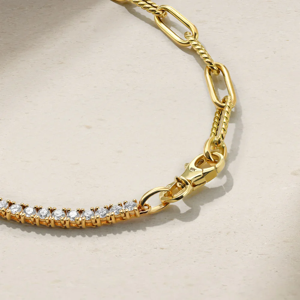 Mark Henry 18k Yellow Gold Half Diamond Tennis & Paperclip Necklace - Image 4
