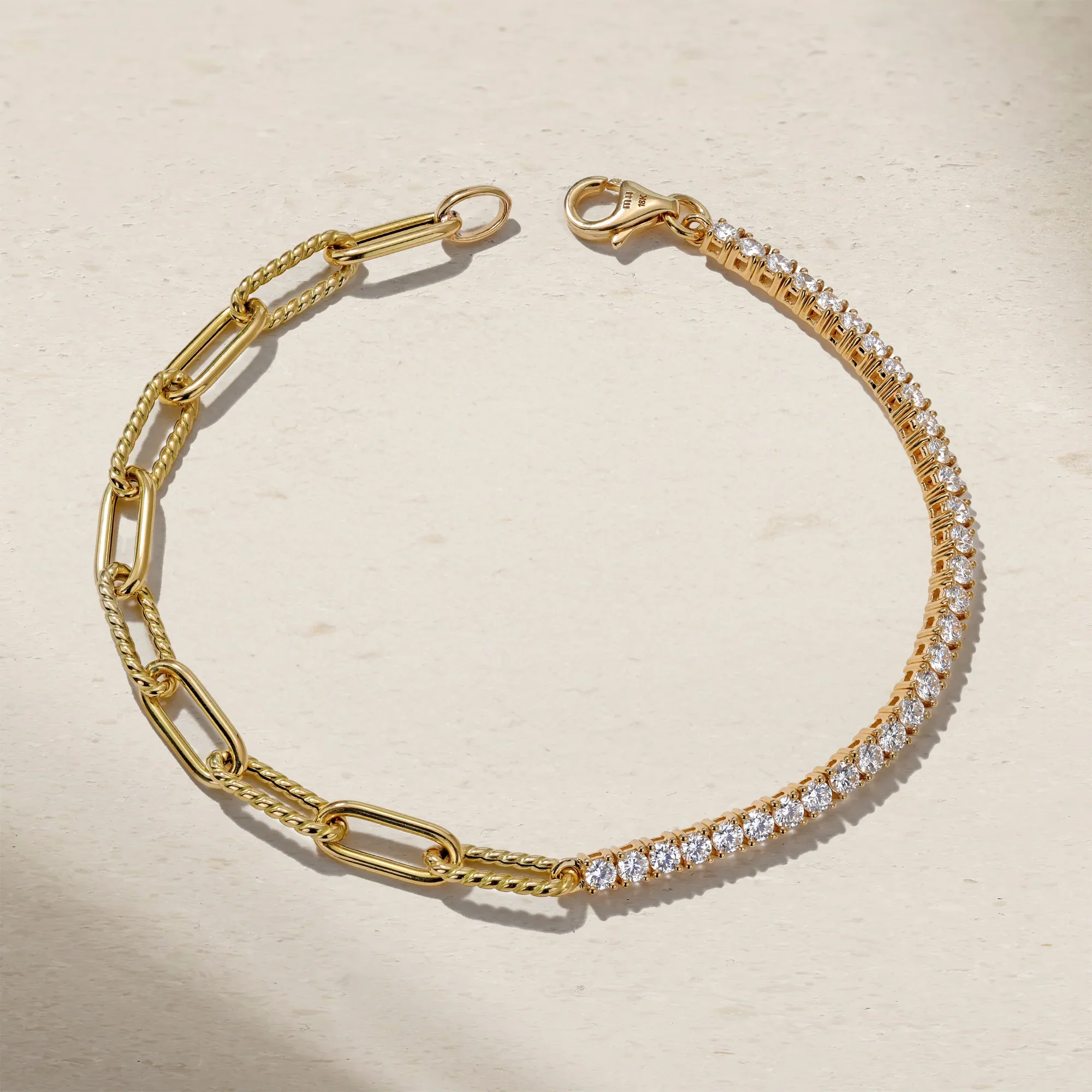 Mark Henry 18k Yellow Gold Half Diamond Tennis & Paperclip Bracelet