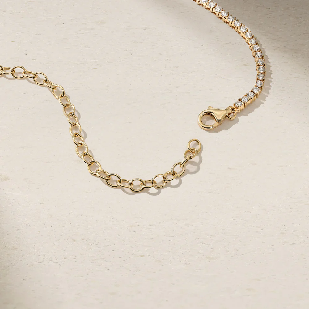 Mark Henry 18k Yellow Gold Half Emerald and Half Diamond Tennis Necklace - Image 4