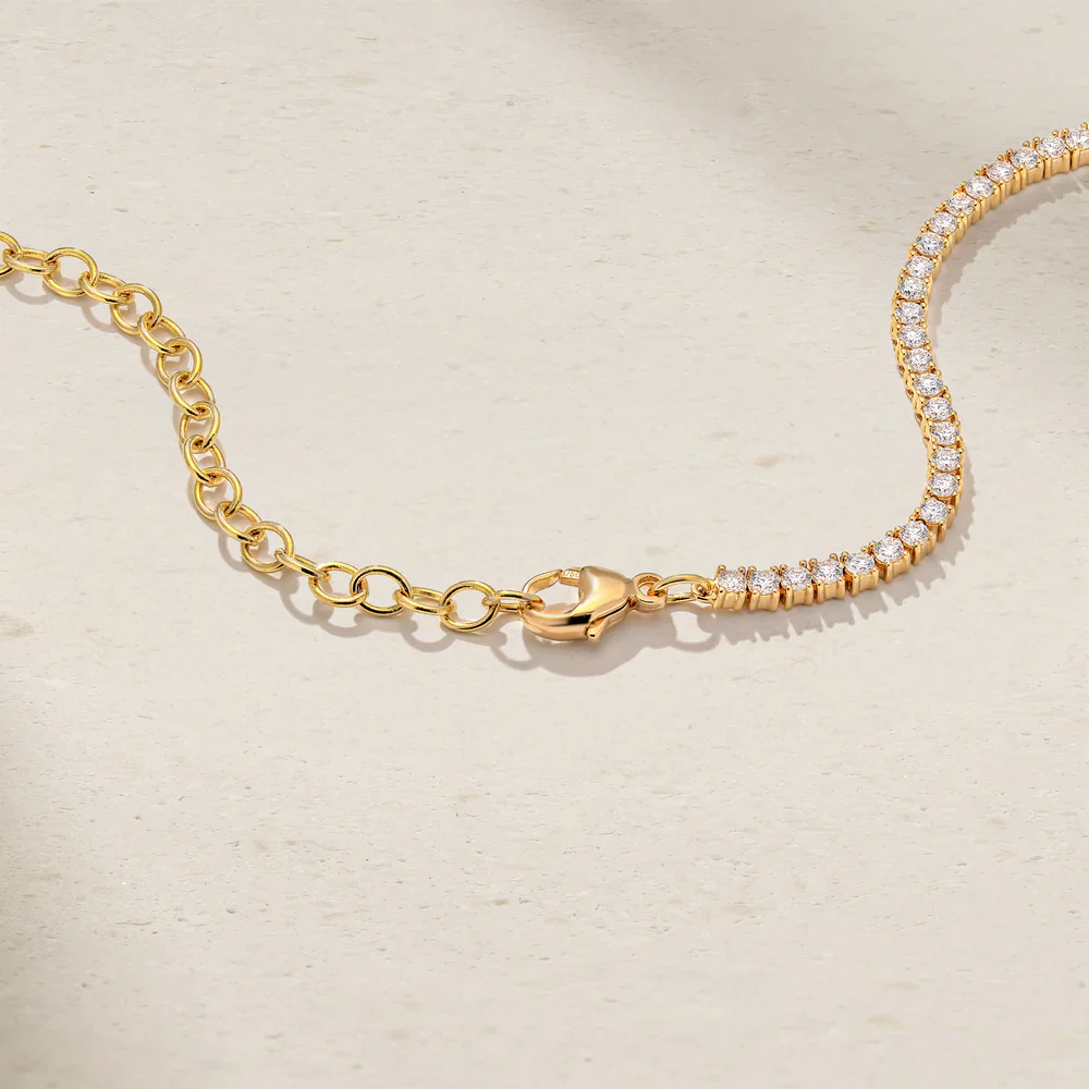 Mark Henry 18k Yellow Gold Half Ruby and Half Diamond Tennis Necklace - Image 4