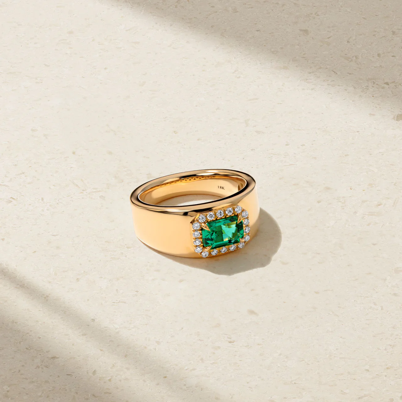 Mark Henry 18k Yellow Gold Heirloomed Octagonal Emerald Cigar Band