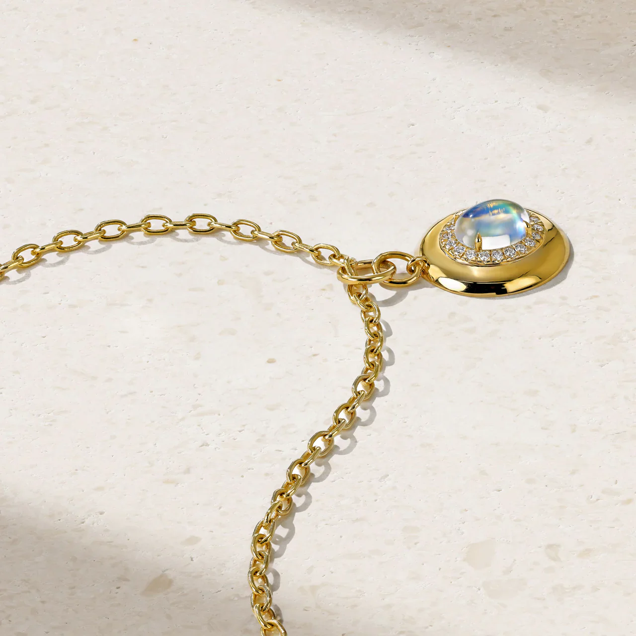 Mark Henry 18k Yellow Gold Heirloomed Oval Moonstone & Diamond Pendant Necklace - Image 2