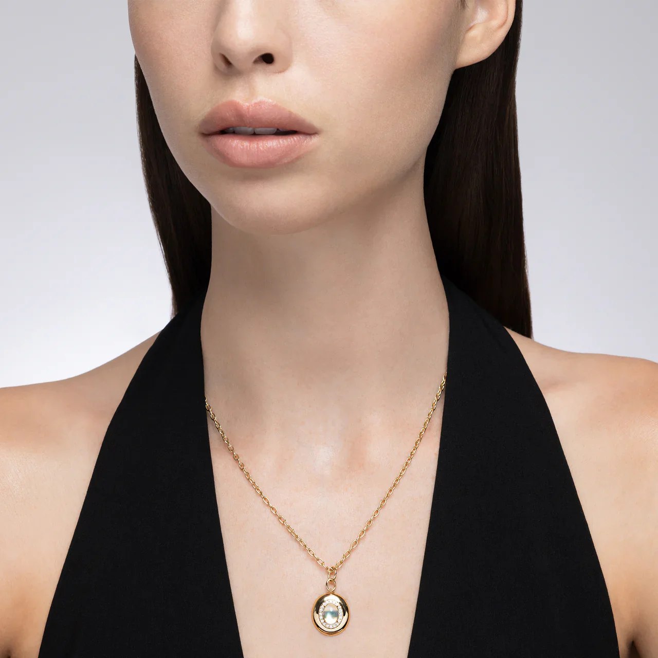 Mark Henry 18k Yellow Gold Heirloomed Oval Moonstone & Diamond Pendant Necklace - Image 3