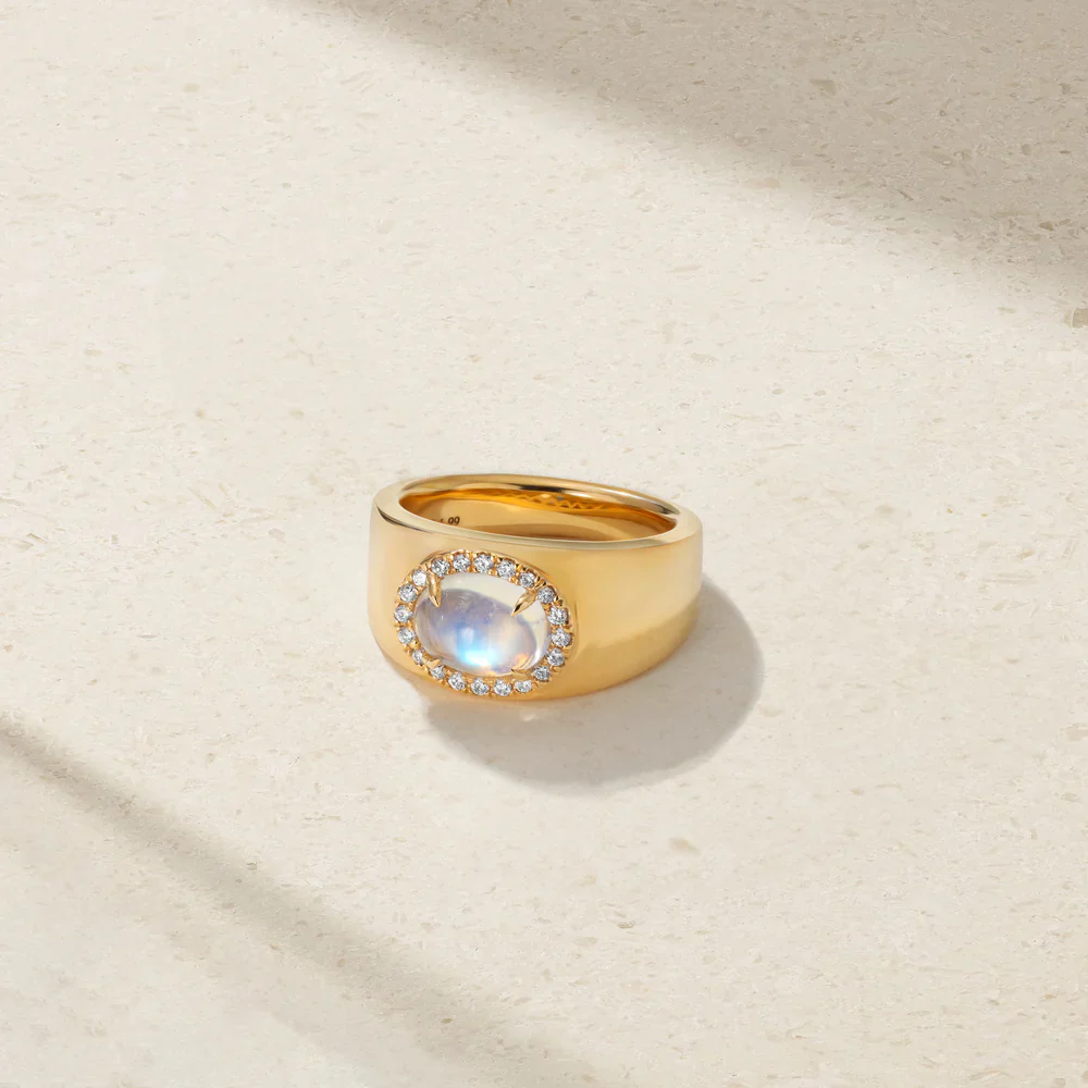 Mark Henry 18k Yellow Gold Moonstone & Diamond Halo Ring - Image 3