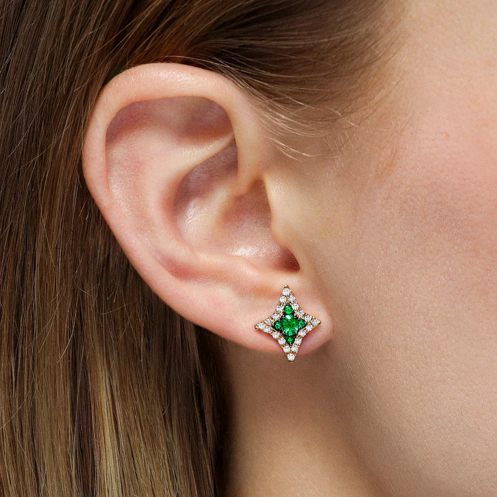 Mark Henry 18k Yellow Gold Notte Emerald and Diamond Stud Earrings - Image 2