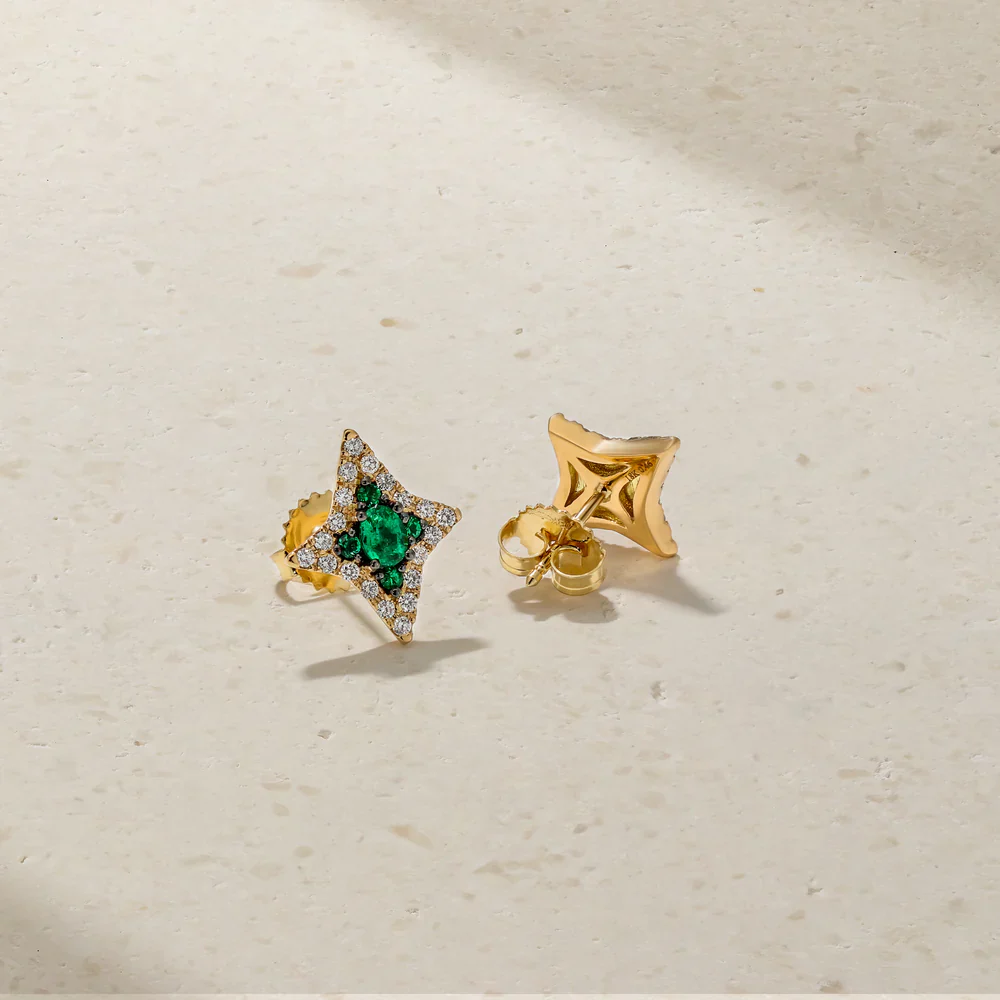 Mark Henry 18k Yellow Gold Notte Emerald and Diamond Stud Earrings - Image 3